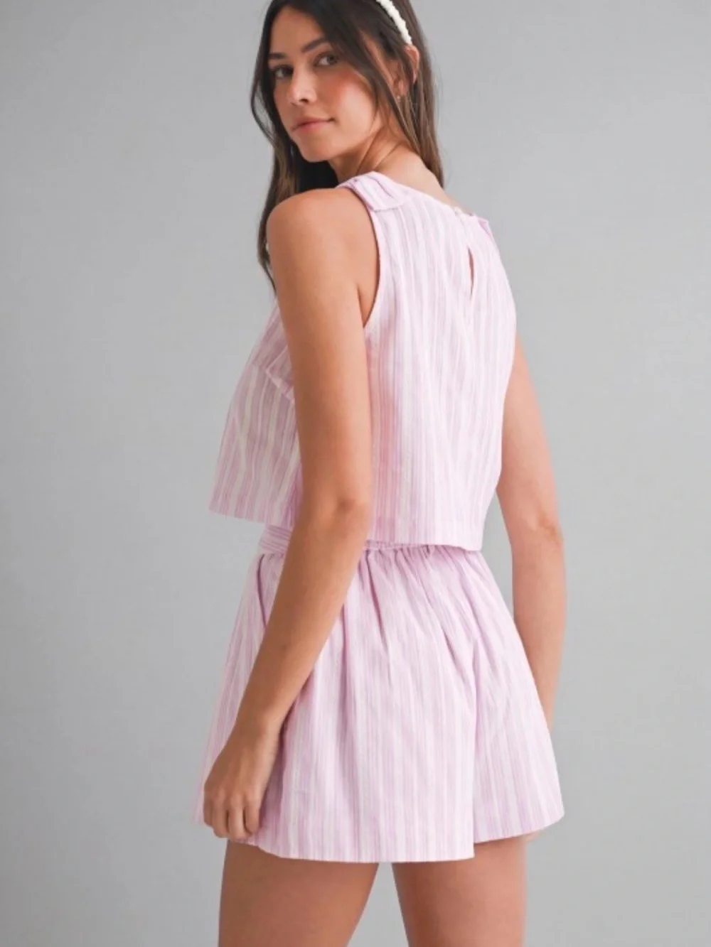 Light Pink Striped Crop Top & Shorts Set